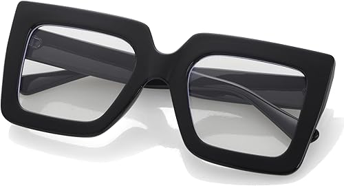 Miniatura 5 de Kursan Lentes cuadrados de gran tamaño para mujeres y hombres, con marco grande, bloqueo de luz azul, anteojos de moda (negro brillante)