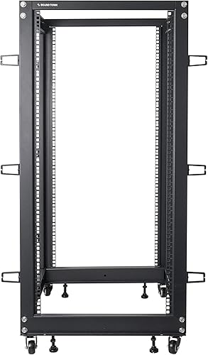 Miniatura 8 de Sound Town Rack de 4 postes de 15U de marco abierto y equipo de red con profundidad ajustable de 22 a 40 pulgadas, ruedas, niveladores, gestión de