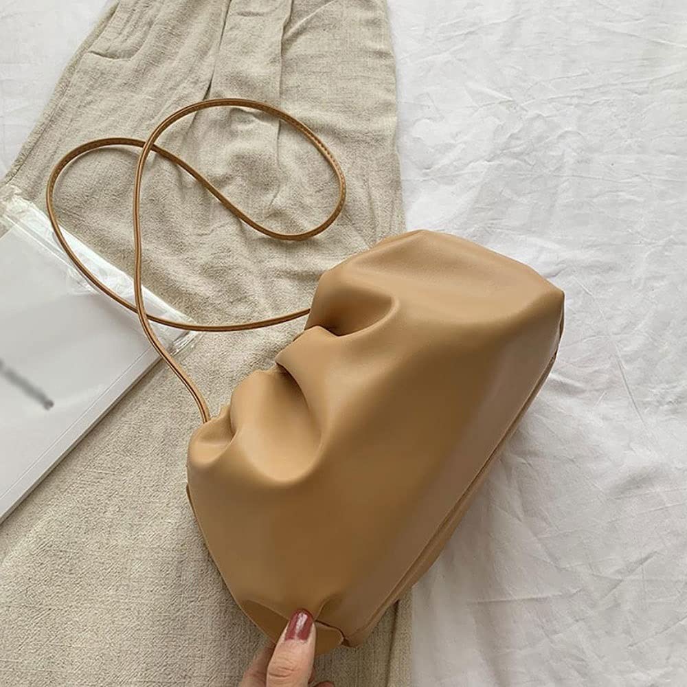 WangSiwe Crossbody For Women Purse WomenDrawstring Clutch Female Solid Color Leather Crossbody Pleated Small Shoulder Bag (Color : Brown)