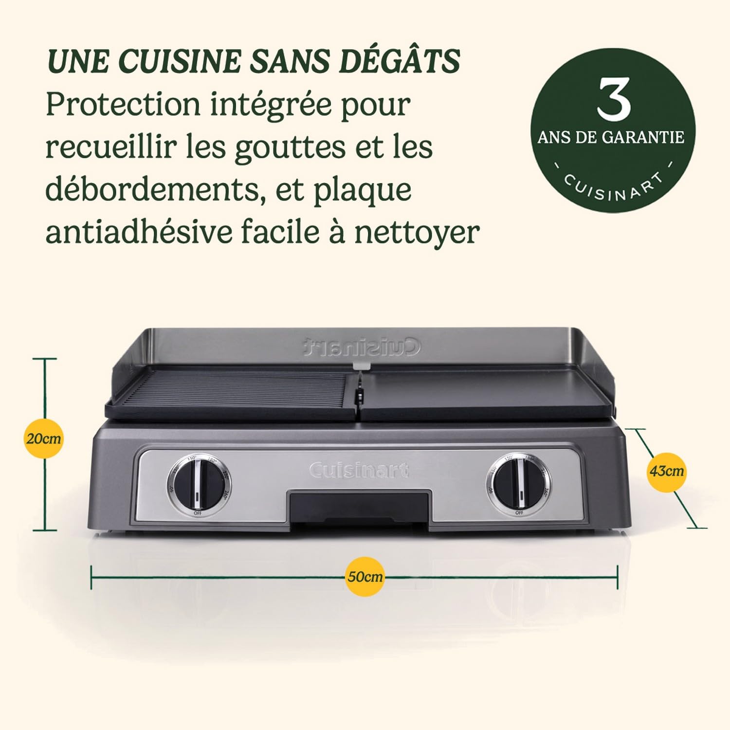 Cuisinart Plancha Entertaining Gril Double Face- Grande Plancha Electrique, Plaque de Cuisson Teppanyaki pour la maison - Plaque amovible non adhérente, Deux zones de température allant jusqu'à 260°C