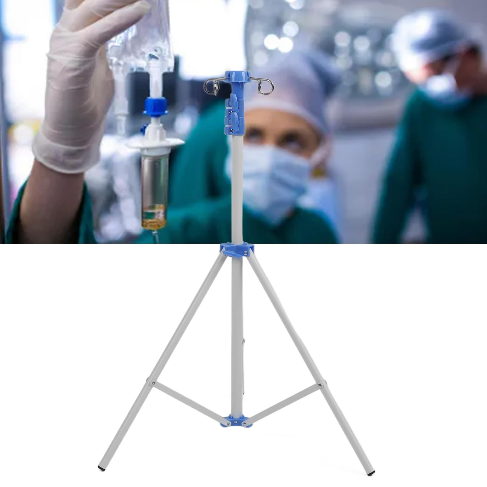 Asta Portaflebo da 6,9 Piedi Portaflebo, Asta Portaflebo Portatile con Altezza Regolabile a 4 Ganci con Borsa di Stoccaggio, Supporto da Pavimento Pieghevole in Acciaio (WHITE)