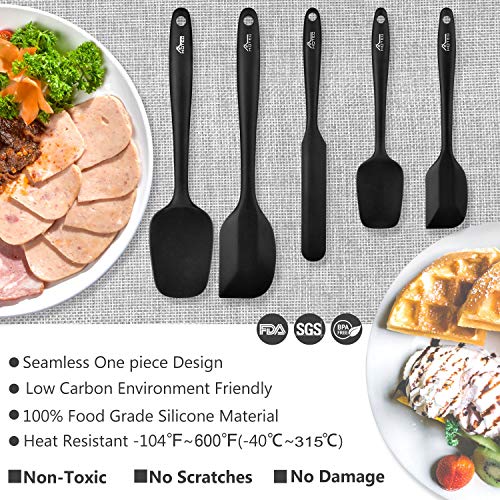 Hotec 5 pieces Food Grade Silicone Spatulas Set Kitchen Utensils for Baking, Cooking, and Mixing High Heat Resistant Rubber Non Stick Dishwasher Safe BPA-Free Black
