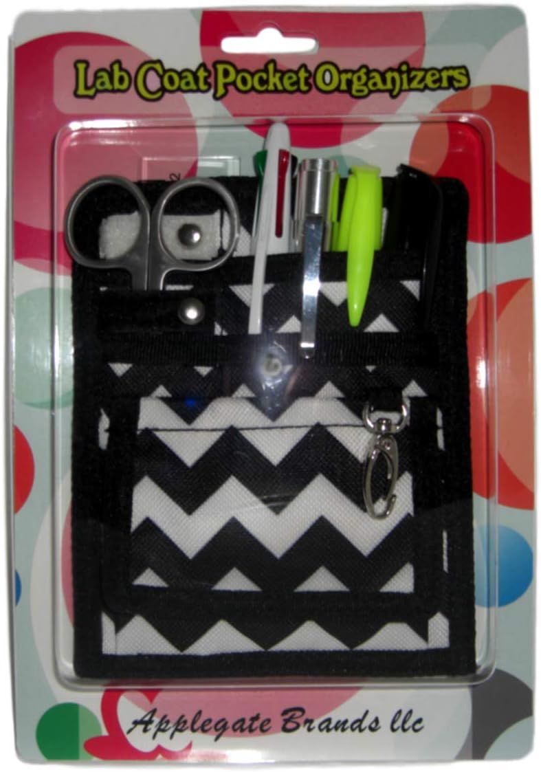 6 Piece Protective Lab Coat Pocket Organizer Kit has Popular Black and White Chevron Pattern