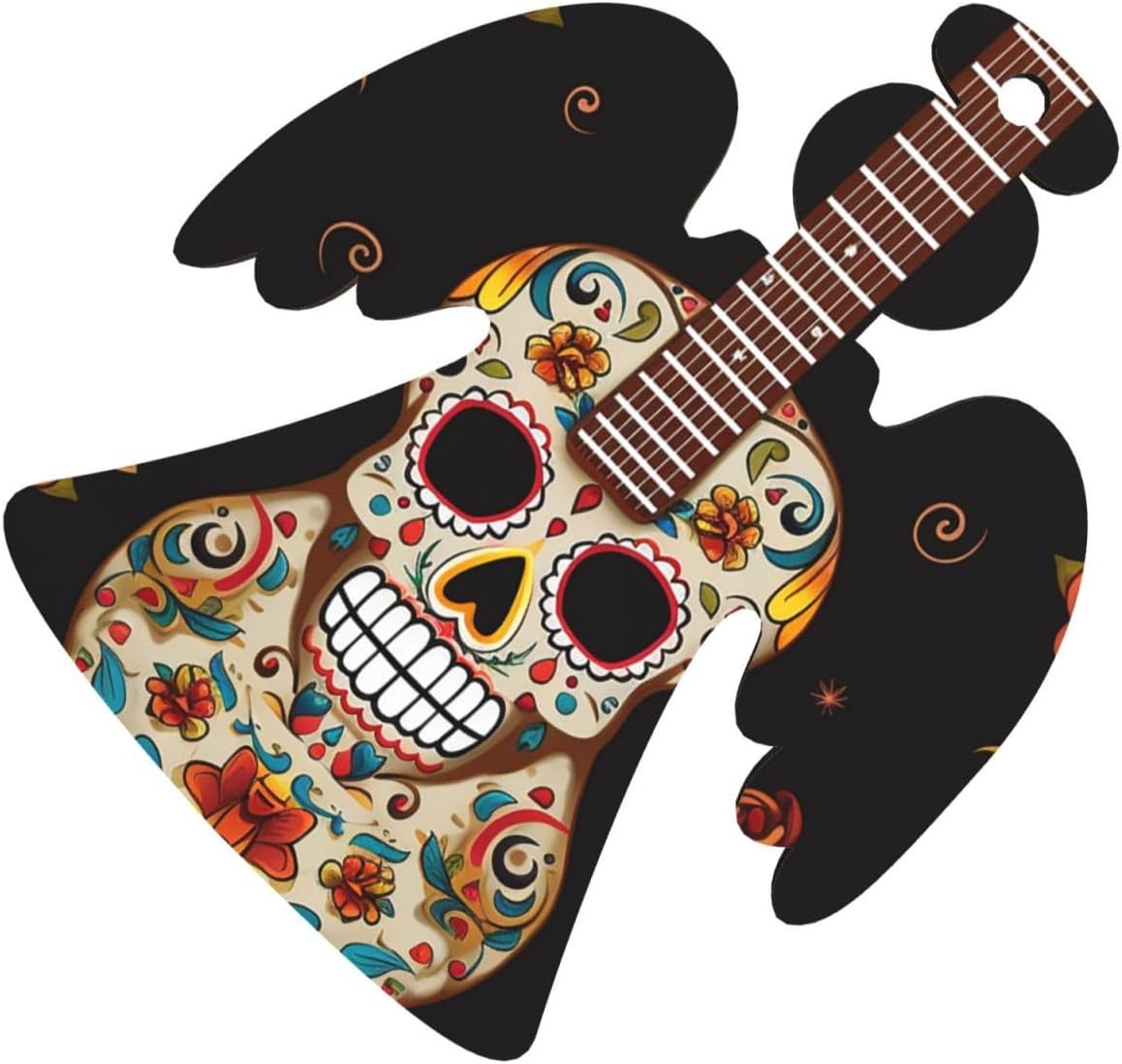 Wooden Angel Shape Christmas Ornaments 6 PCS Vintage Christmas Tree Ornaments Guitar Pepper Sugar Skull Xmas Decorations for Tree Hanging Crafts for Holiday Xmas Party Supplies image 2