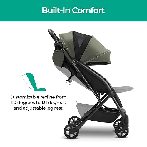 Miniatura 3 de Mompush Cochecito ligero y compacto plegable con una sola mano para avión asiento reclinable y toldo XL con funda para lluvia y bolsa de transporte