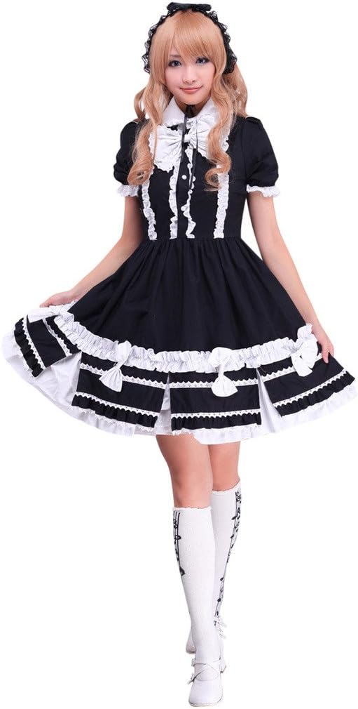 Hugme Cotton Black Short Sleeves Classic Lolita Dress