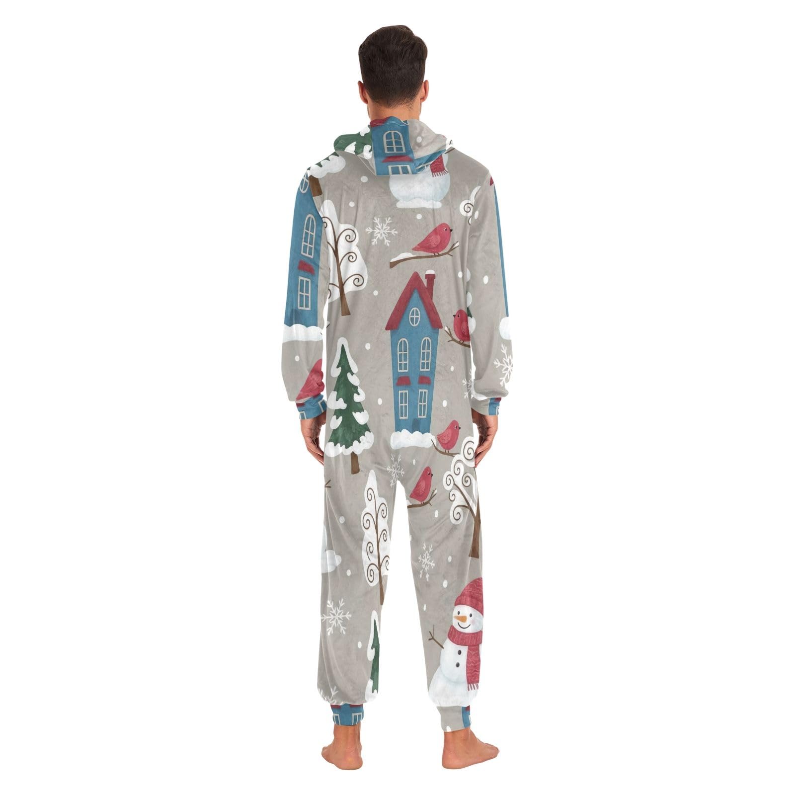 Whimsical Winter Snow Trees Adulto Onesie Pigiama, Morbido Accogliente Tuta di Natale, In Pile Un Pezzo Loungewear