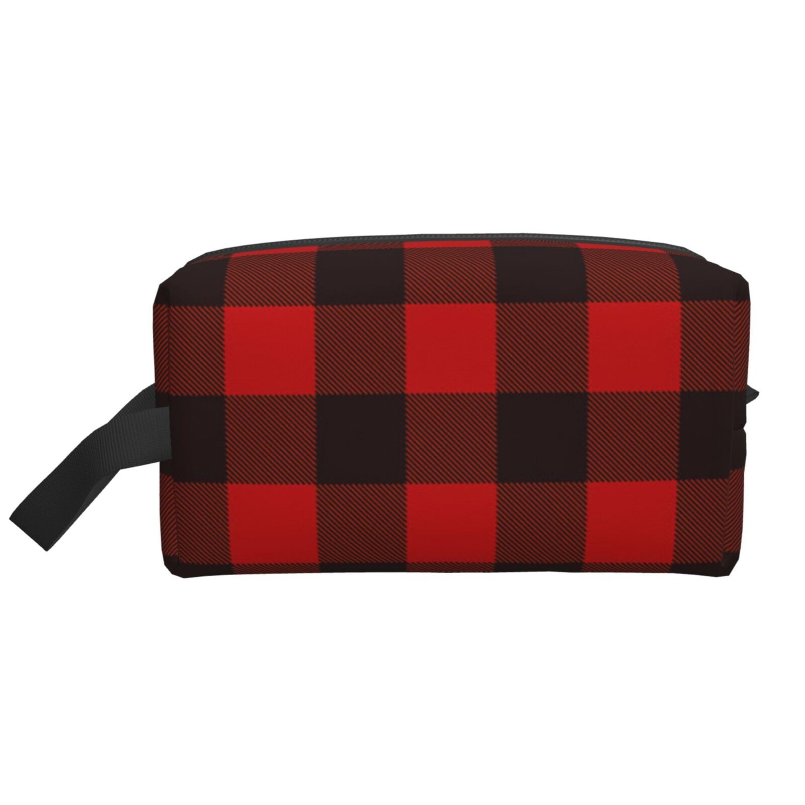 Ercgad Unisex White Plaid Red And Black Print Large Capacity Travel Toiletry Bag Cosmetic Pouch Daily Storage Makeup Case