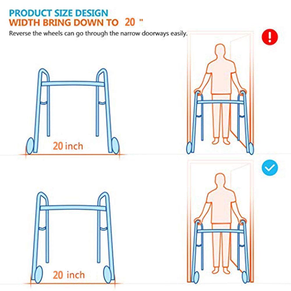 Andador con Ruedas de 2 Ruedas, Altura Ajustable, Ligero y Plegable, Ayuda para la Movilidad para Personas Mayores y discapacitadas, con Asiento para Exteriores e Interiores.