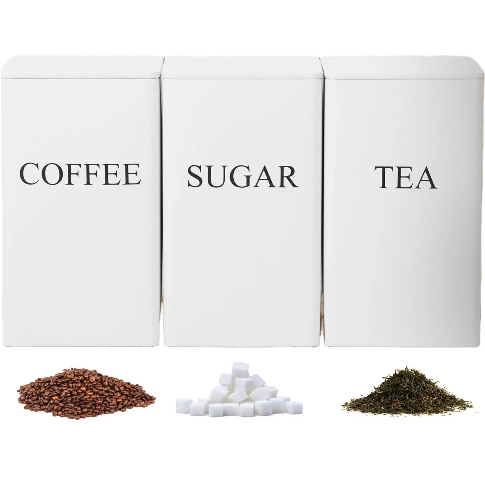 Set of 3 Tea Coffee Sugar Canisters, Tea Coffee Sugar Canister with Lids, Tea Coffee and Sugar Canisters Set, Metal Kitchen Storage Container
