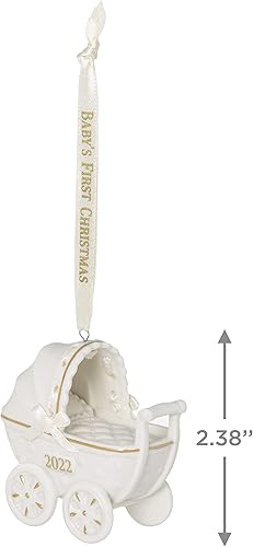 Miniatura 5 de Hallmark Keepsake Adorno de Navidad 2022, Primer cochecito de Navidad del bebé, porcelana