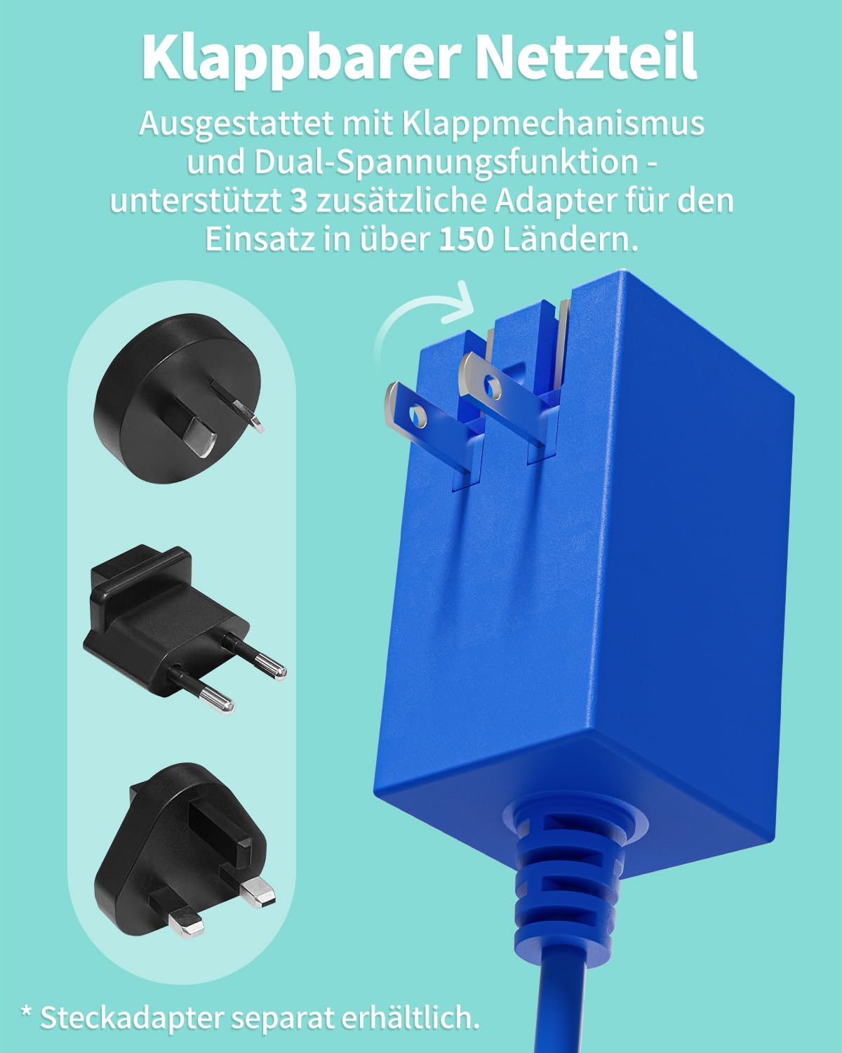Caricabatterie Switch da 65 W compatibile con Nintendo Switch 2, caricabatterie rapido USB C per Switch 2/Steam Deck, adattatore CA da 1,5 M, design a blocchi di costruzione blu