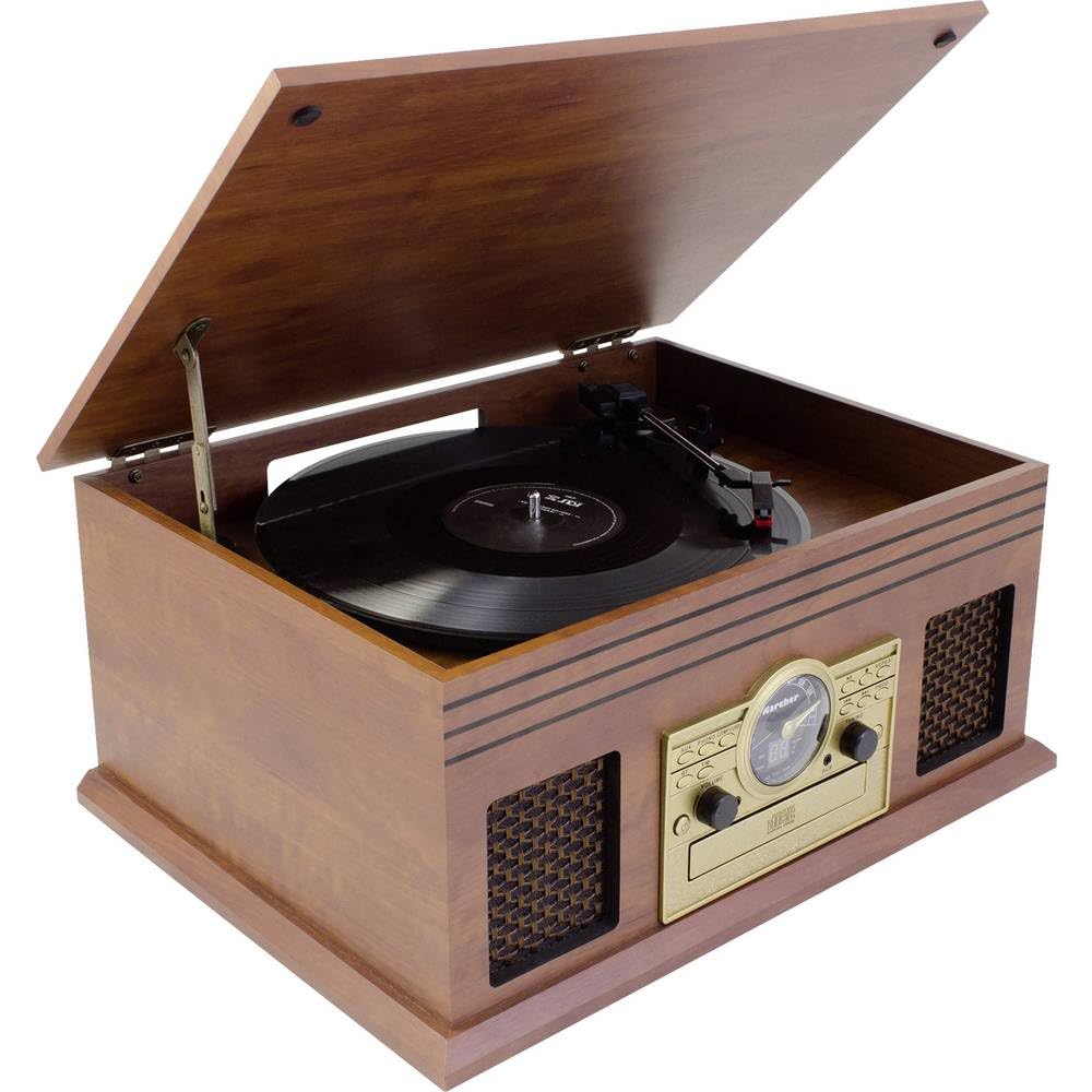 Karcher NO-036 Nostalgie Musikcenter aus Holz - Kompaktanlage mit Plattenspieler, CD-Player, Bluetooth, Kassettendeck, USB und Radio