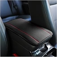 Premium PU Leather Car Armrest Storage Box Mat - Waterproof Center Console Cover Protector for SUV, Truck, Most Vehicles (Black/Red)