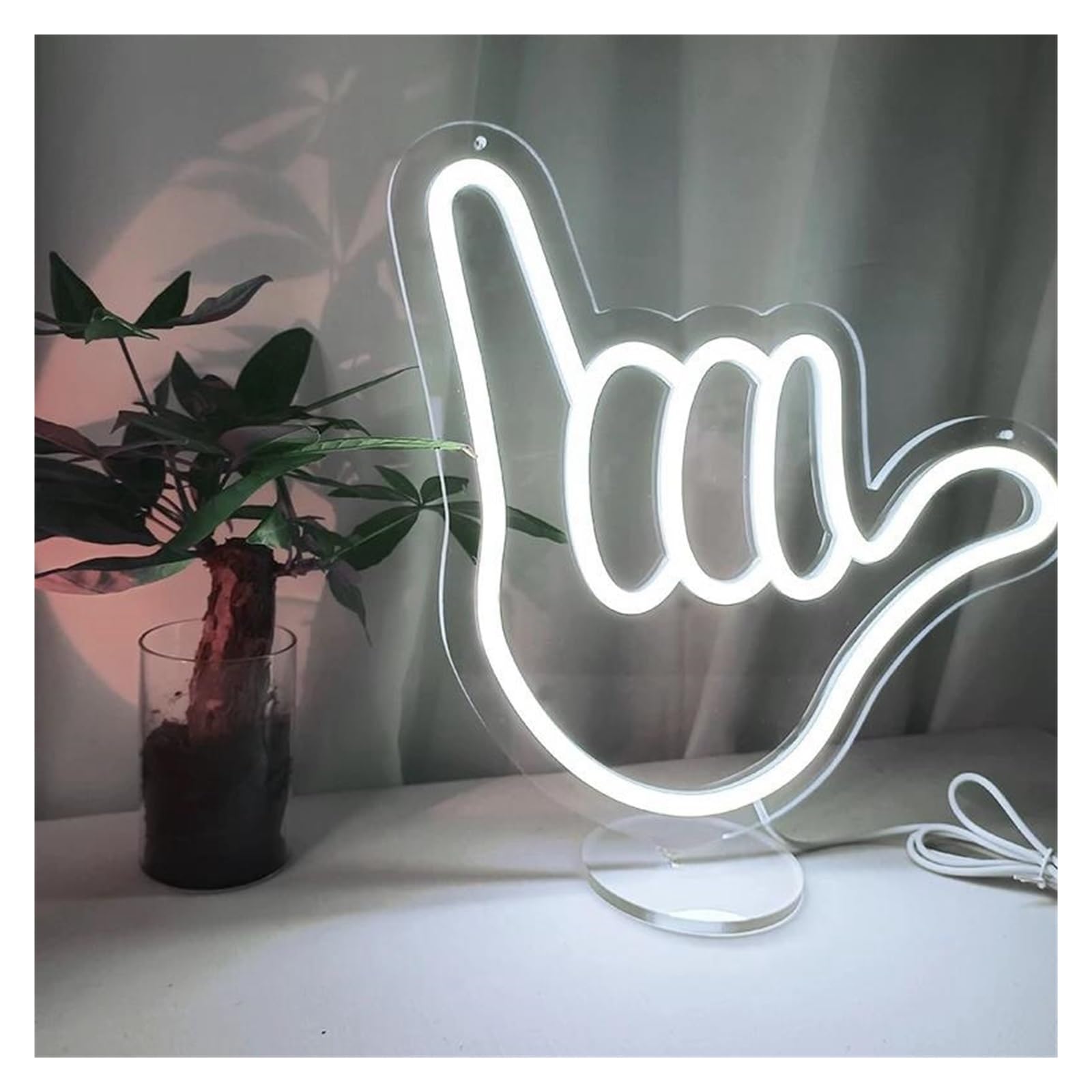 LEMST Signs Lamp USB Powered Gesture Neon Signs Adjustable Brightness White Neon Lights, Suitable for Club Party Decor 26cmx36cm