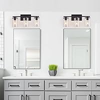 Vista 4 de Lámpara de tocador con 3 lámparas clásicas de baño, moderna lámpara de pared con pantalla de vidrio transparente, elegante aplique de pared