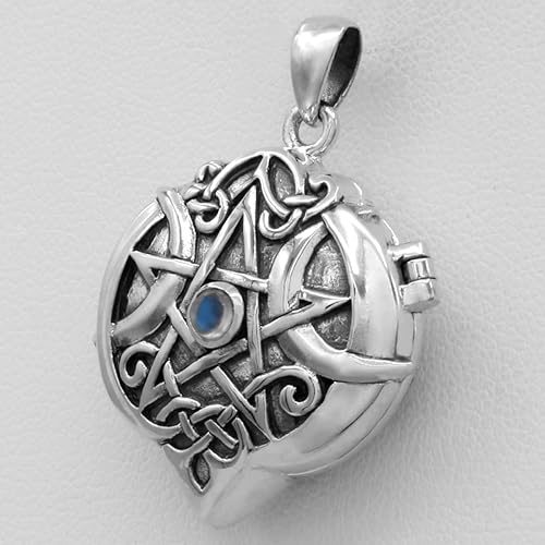 Miniatura 4 de Dryad Design Medallón colgante de corazón con nudo celta, plata de ley 925, piedra lunar arco iris, joyería de pentáculo wicca, Plata esterlina,