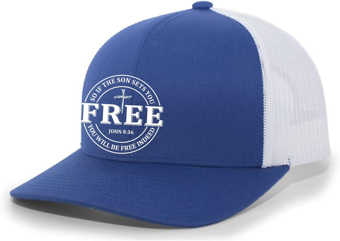 Christian Free Indeed John 8:36 Nail Cross Jesus Mens Mesh Back Trucker Hat Baseball Cap
