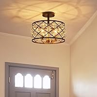 Vista 22 de AGV LIGHTING CL005BB K9 Crystal Semi Flush Mount Ceiling Light Fixture, Modern Design, E12 Base 3-Lights, D13 x H15, Chrome & Matte Black Finish