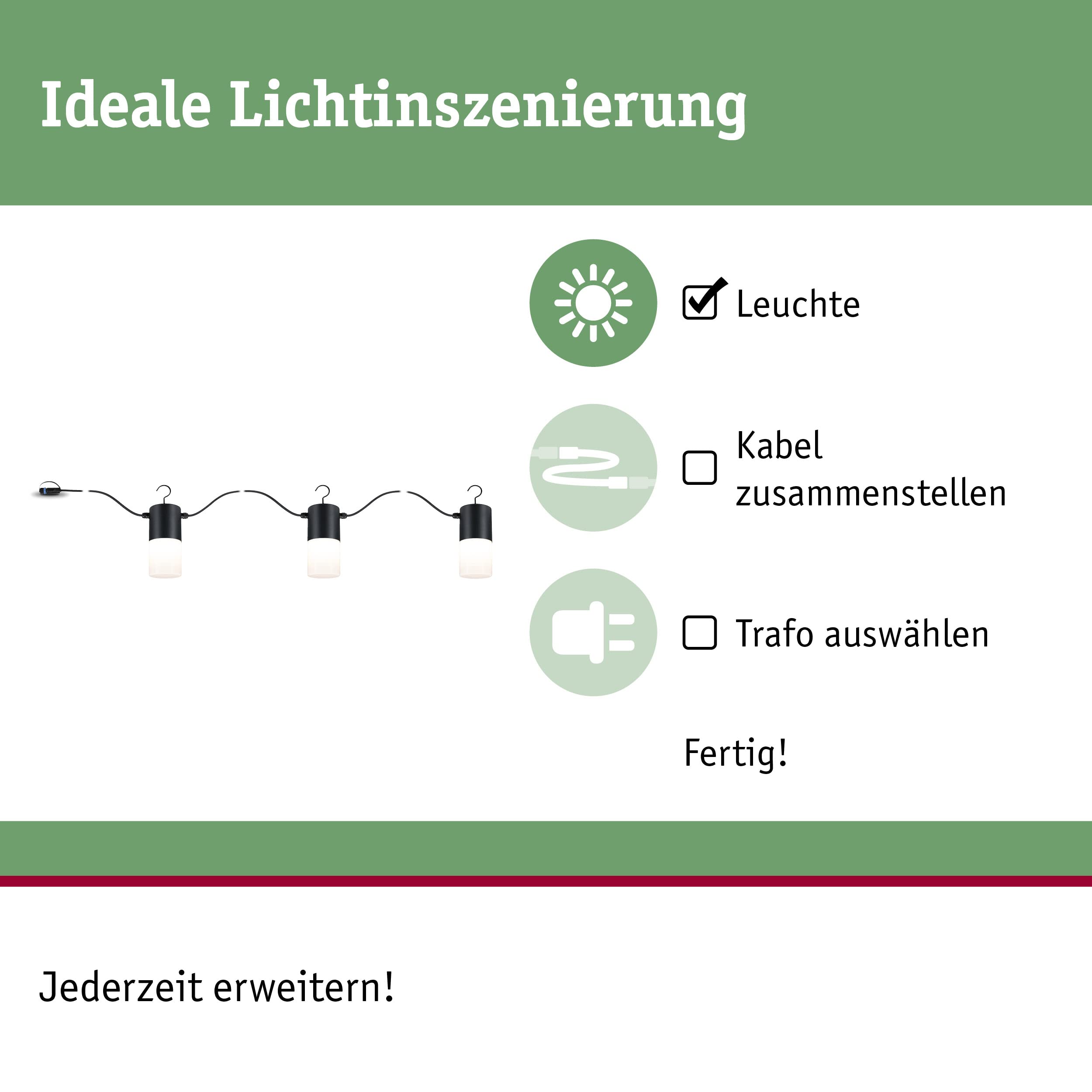 Paulmann 94761 Plug & Shine LED łańcuch świetlny Tubs IP44 3x2W 3x160lm możliwość ściemniania antracyt aluminium 3000K E14 z wymienną żarówką
