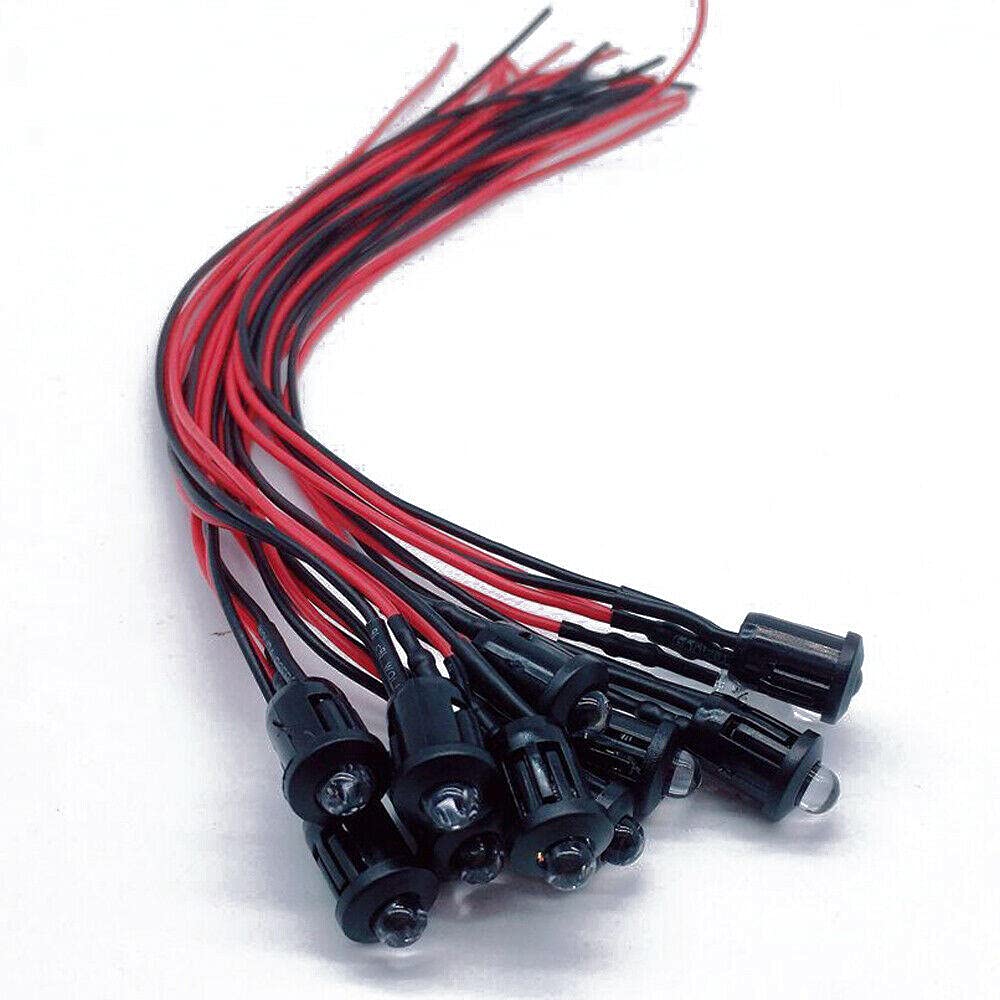 20pcs 3V 5V 12V 24V DC 3mm/5mm Red/Green/Blue/RGB Round Pre-Wired Water Clear LED with Plastic Holder-5mm 3v_RGB Fast with Holder