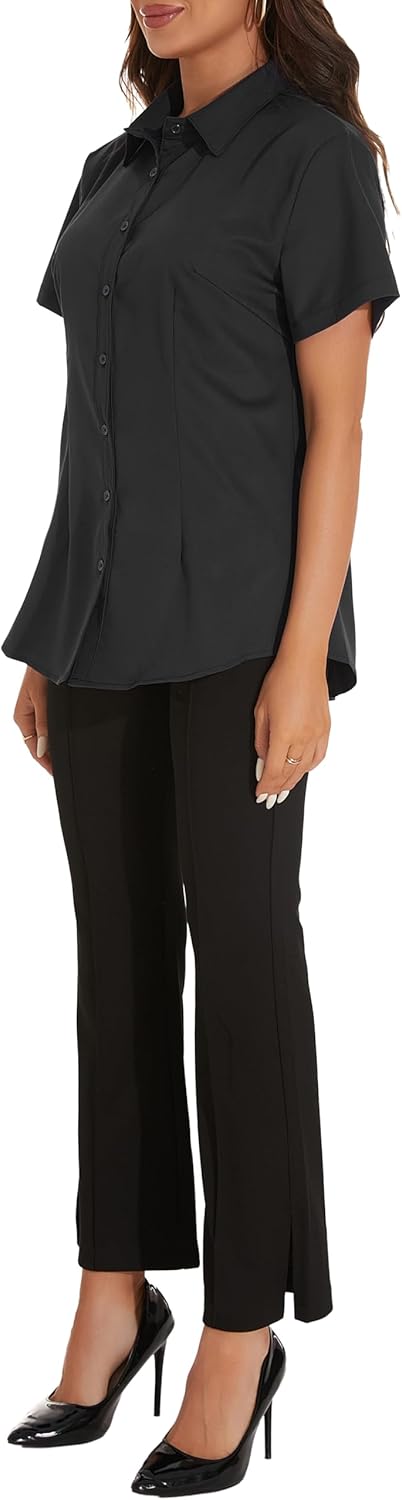 GUANYY Womens Classic-Fit Dress Shirts Short Sleeve Button Down Shirt Casual Work Office Business Wrinkle-Free Blouse - Image 4