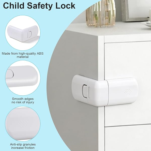 4 Pièces Serrure d'armoire, Verrous d'armoire de sécurité pour enfants avec double interrupteur de sécurité pour bebe, Serrure tiroir, Aucun Résidu - 3