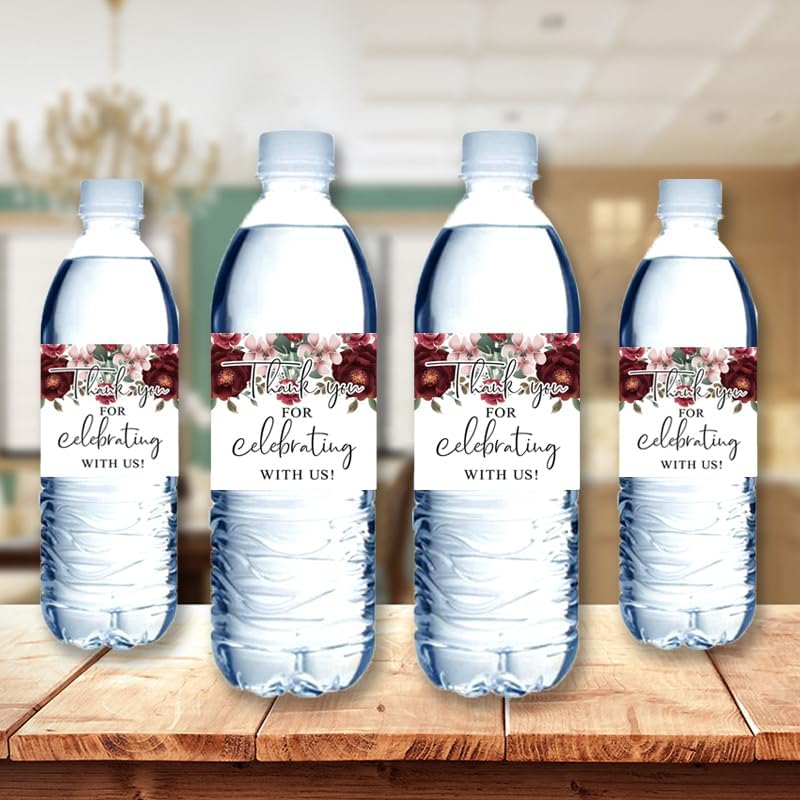 36PCS Thank You for Celebrating with US Water Bottle Sticker Labels Wedding Bridal Party Decorations Baby Shower Birthday Party Supplies(Red)