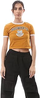 ريفين تي شيرت قصير عصري برقبة دائرية مطبوع بلون برتقالي غامق للنساء