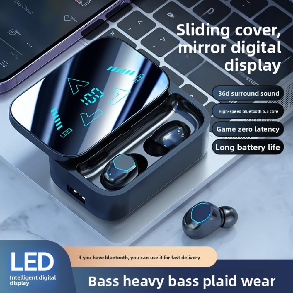 Sliding Cover Bluetooth Earphones, Ultra-Long Battery Life, Large Capacity, in-Ear Design, Digital Display Screen, Rechargeable
