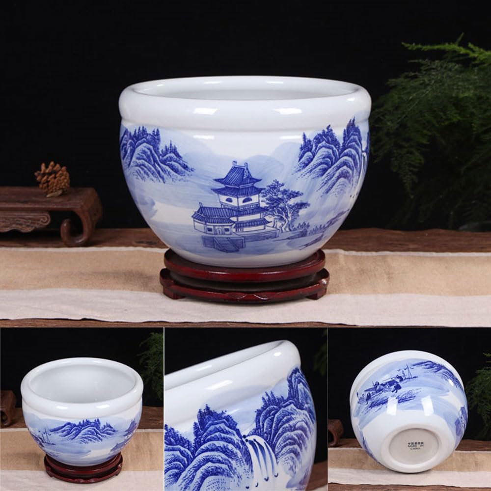 Ceramiczne doniczki, niebiesko-biała porcelanowa misa z lilią wodną, hydroponiczna na ryby, doniczka żonkila, chiński pojemnik rośliny(C,37 * 26cm)