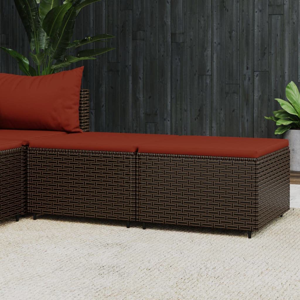 vidaXL Patio Footrest Set with Cushions - 2 pcs - Weather-Resistant Poly Rattan in Brown - Modular Design for Personalized Configuration - Comfortable Seating with Padded Cushions