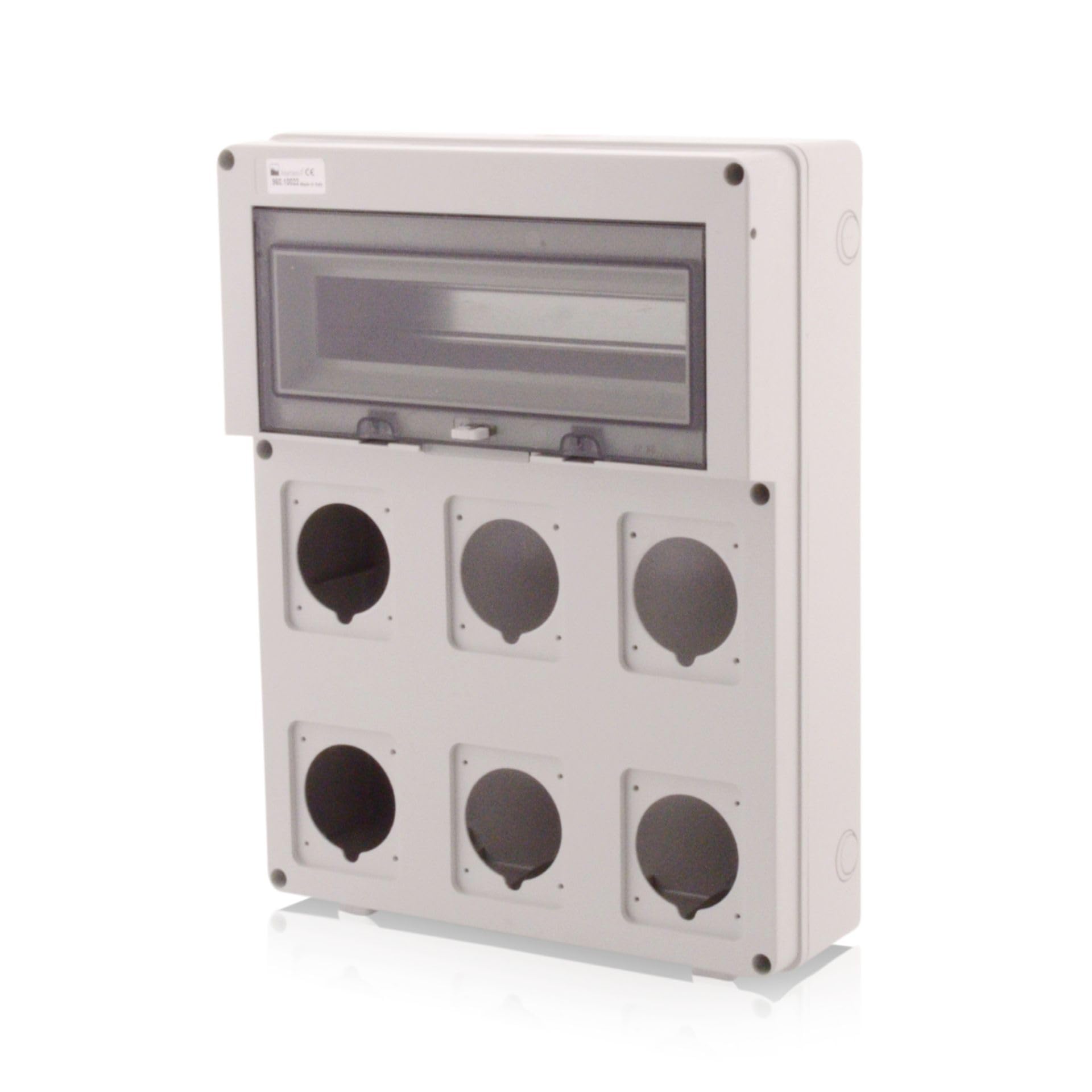Intratec Baustromverteiler Aufputz Installationsgehäuse IP65, 440x340mm, 6 CEE Steckverbindungen, Wasserdichtes Gehäuse, UV-beständig, Außeneinsatz