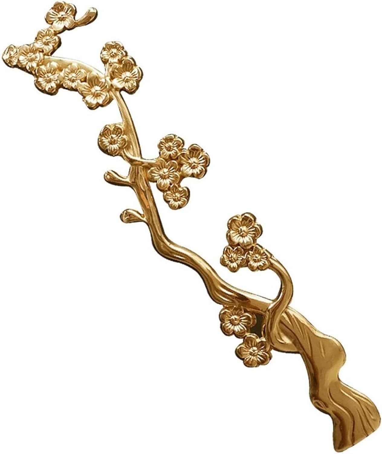 Brass Plum Blossom Branch Shape Long Handle Wardrobe Kitchen Cupboard Cabinet Door Drawer Pulls Decor Furniture Handles Hardware, Right, Yellow