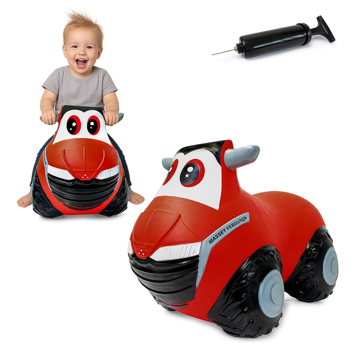 JAMARA 466000 Massey Ferguson HoppyDoo Bouncy Tractor Toy for Children, Bouncy Toy Baby Indoor/Outdoor, Gift for Kids, Garden Toy, Easy Care, BPA-Free, with Pump
