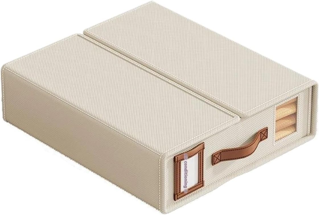 Underbed Storage Bins 4PC Fabric Organizer Box Foldable Breathable Collapsible Storage With Leather Handle For Bed(Leather Beige4PC)