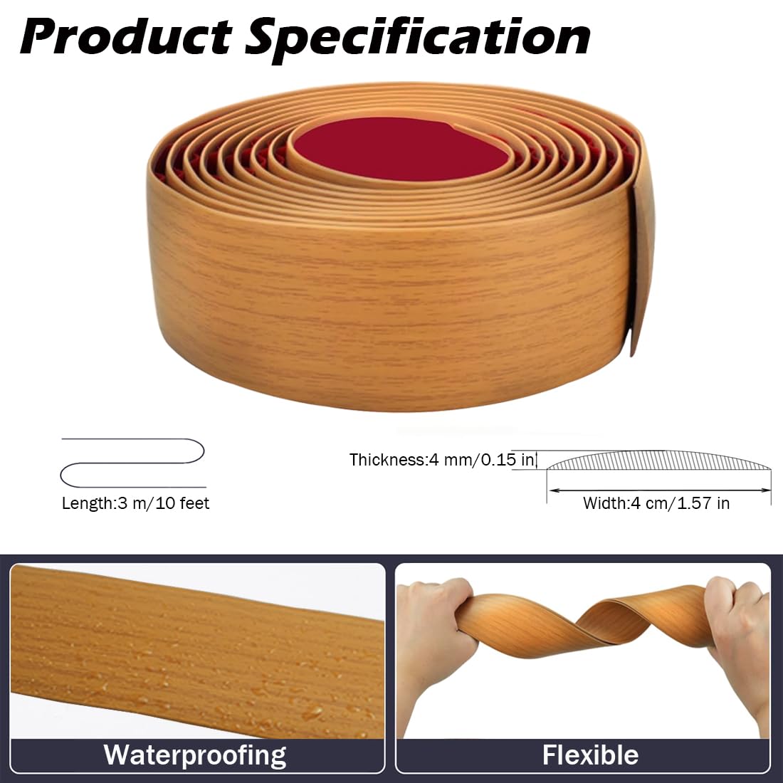 300 cm x 4 cm Tira de transición para suelos,Tira divisoria para suelos adhesiva,Tira de transición para suelos de vinilo autoadhesiva,Tira divisoria plana para suelos para unir huecos en el suelo