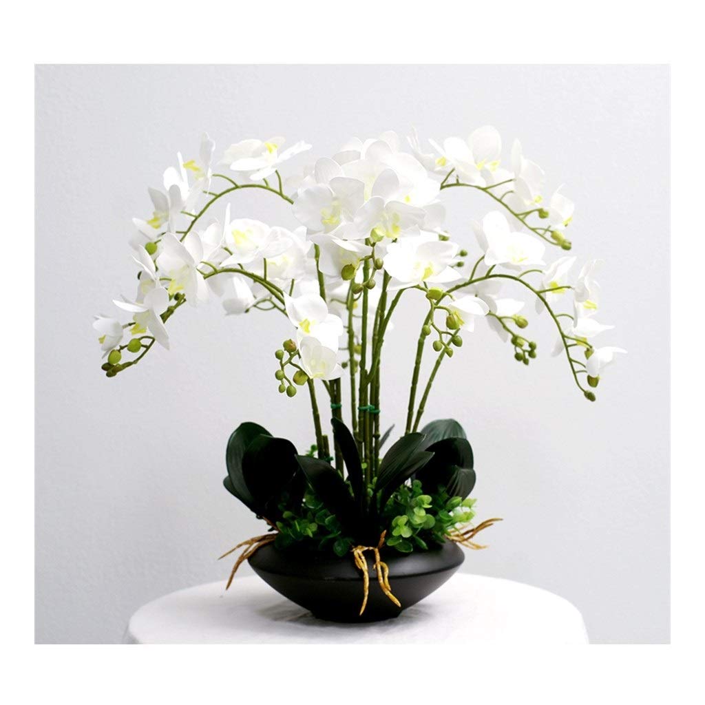 Fiori Artificiali Orchidee con Vaso di Fiori Bonsai - Composizioni Floreali Finte Phalaenopsis Orchidee Phalaenopsis Bonsai con Decorazioni Stelo Foglie, per Casa/Cucina/Camera da Letto/Ufficio