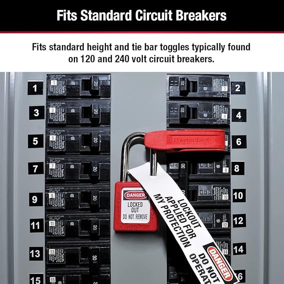 Master Lock 493B Grip Tight™ Circuit Breaker Lockout for Electrical Lockout on Standard Single and Double Toggles, 13 x 7 x 3 cm