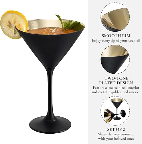 Miniatura 9 de MyGift Vasos de Martini metálicos de 8 onzas, modernos vasos de cóctel chapados en tono plateado, elegantes vasos de espejo para cenas formales,
