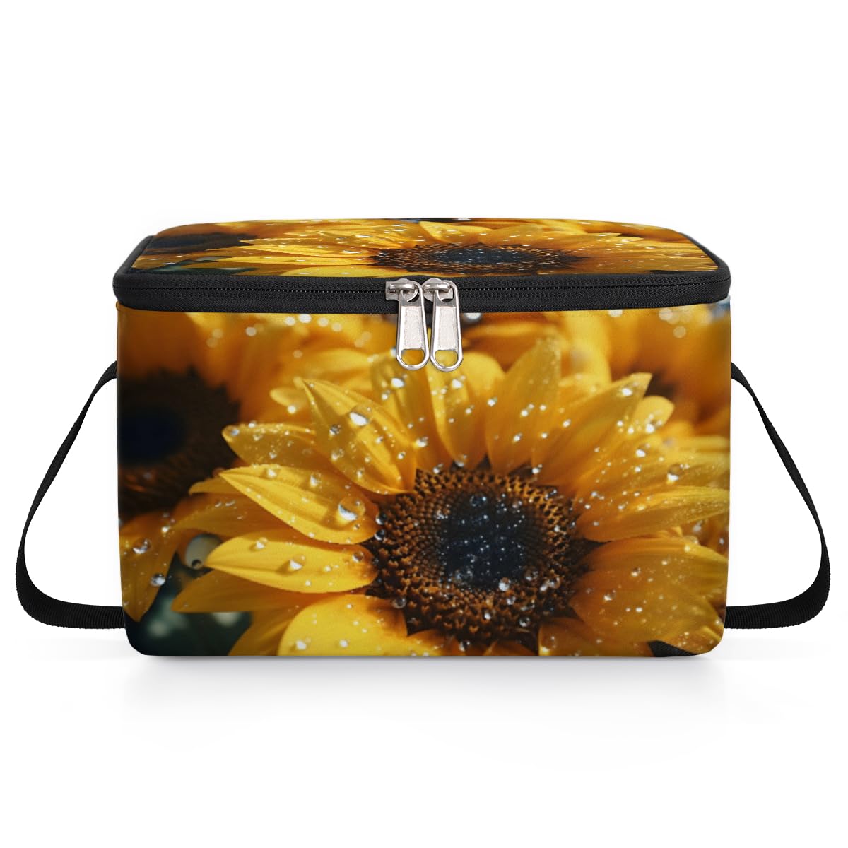 Sunflower Rain Lunch Bags for Women Men 9 Cans, Hot & Cold Food Delivery Bag Insulated Grocery Bag Insulated Lunch Box Summer Floral Cooler Bag for Office Work Picnic Beach