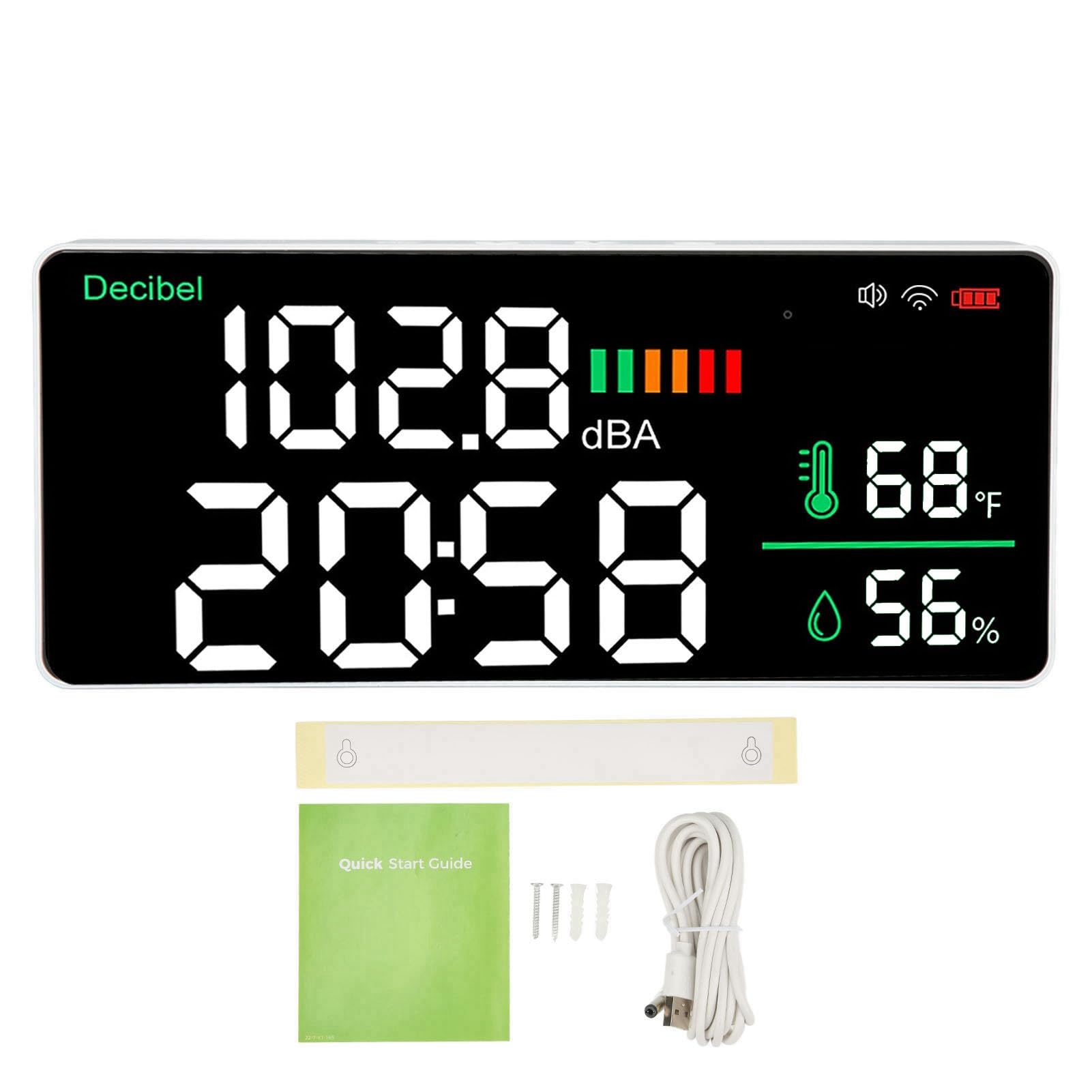 LED Decibel Messgerät 2, 4 G WiFi LED Decibel Messgerät -Schallpegelmessgerät mit 11 Zoll -Dezibel -Messgerät Temperaturfeuchtigkeitsmessgerät mit Geschwindigkeit Einstellbarem Design Montiert