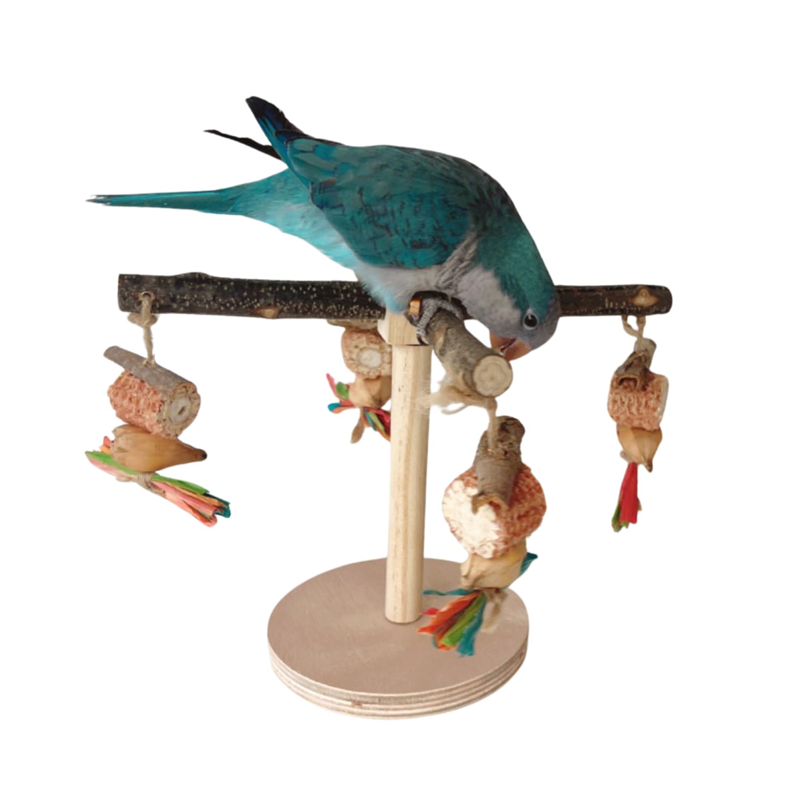 Bird Table Platform, Bird Perch, Parrot Wooden Perch Conure Stand Bird Training Perch for Parakeet Lovebird Conure Canary Budgie Small Birds (with Chewing Toys)