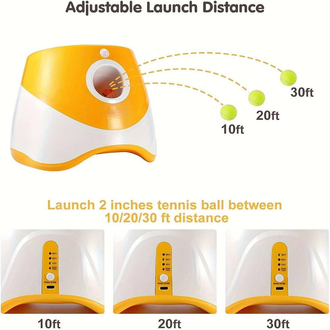 Lanceur de balles et distributeur de friandises pour chien, lanceur de balles de tennis interactif avec 3 réglages de distance, comprend 3 balles, parfait pour jouer en intérieur et en extérieur