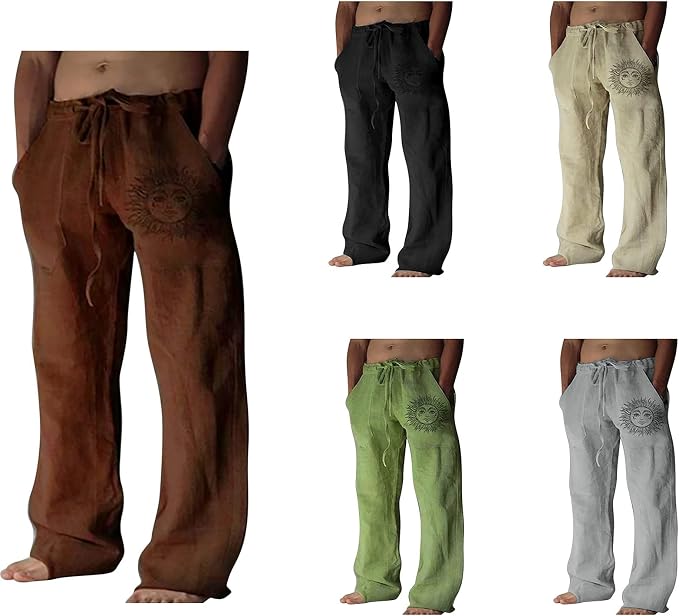 Men's Cotton Linen Trousers, Loose Fit 