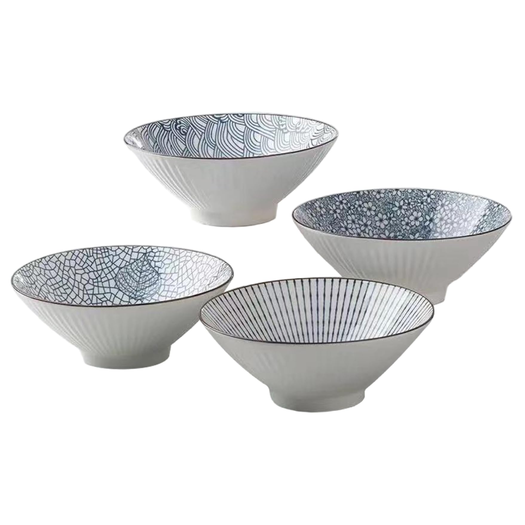 Bols à ramen japonais, lot de 4 bols en céramique de 20 cm, grands polyvalents pour nouilles ramen, rétro japonais pour céréales, soupes et nouilles