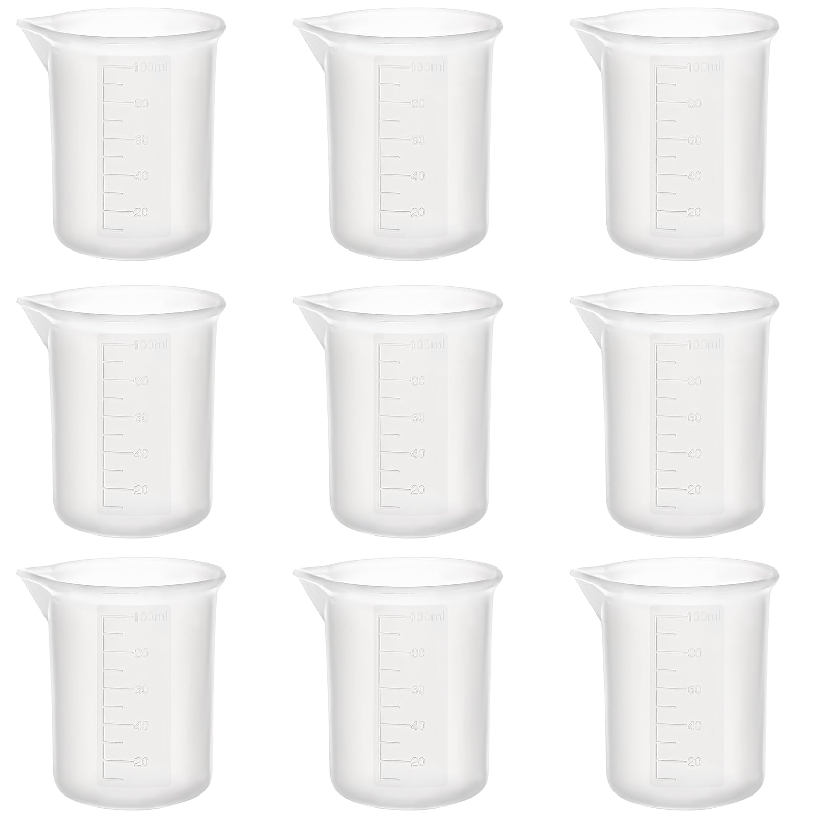 Luxeu Small Silicone Measuring Cups, 9 Pcs 100ml Resin Mixing Cups, Reusable, with Scale, Small Measuring Jug Silicone for Casting Moulds, DIY Handmade, Resin Accessories