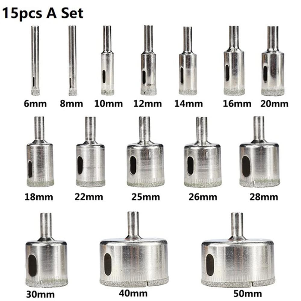 Brocas Juego de Brocas con Revestimiento de Diamante, 15 Uds., 6mm-50mm, Azulejos, mármol, Vidrio, cerámica, Sierra Perforadora for Herramientas eléctricas