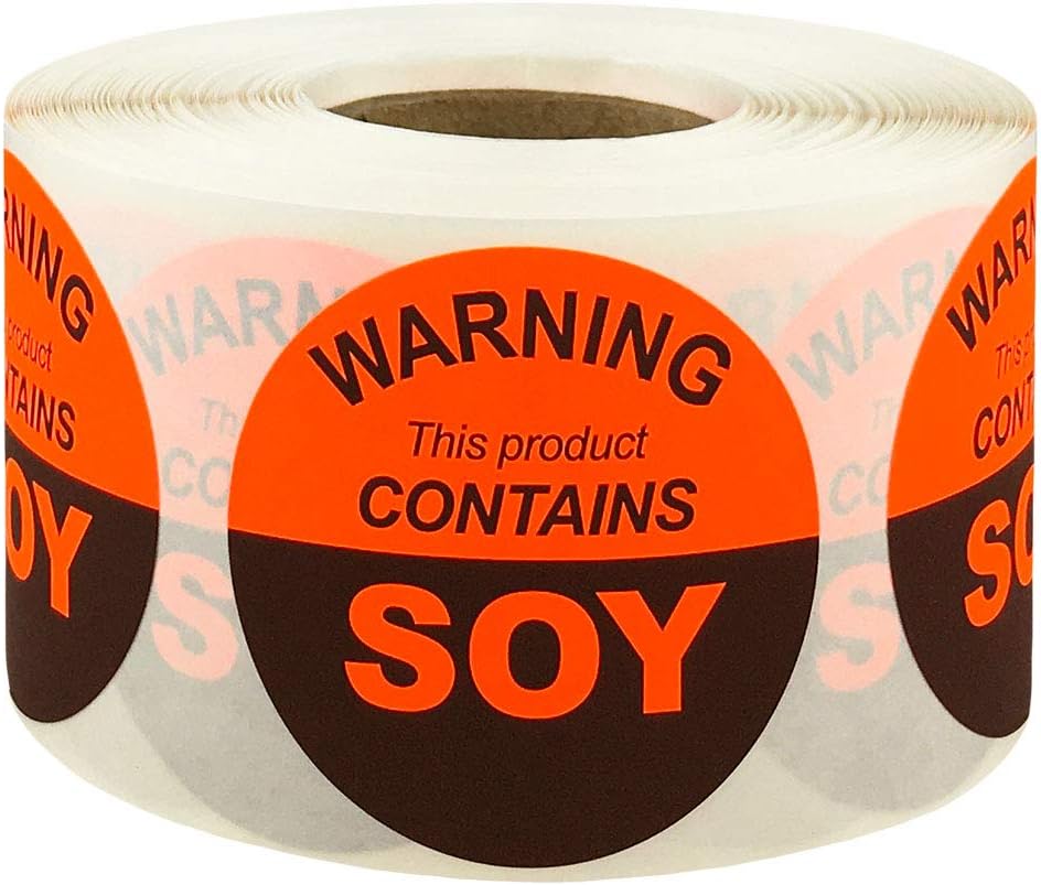 Warning This Product Contains Soy Labels 1.5 Inch 500 Total Stickers