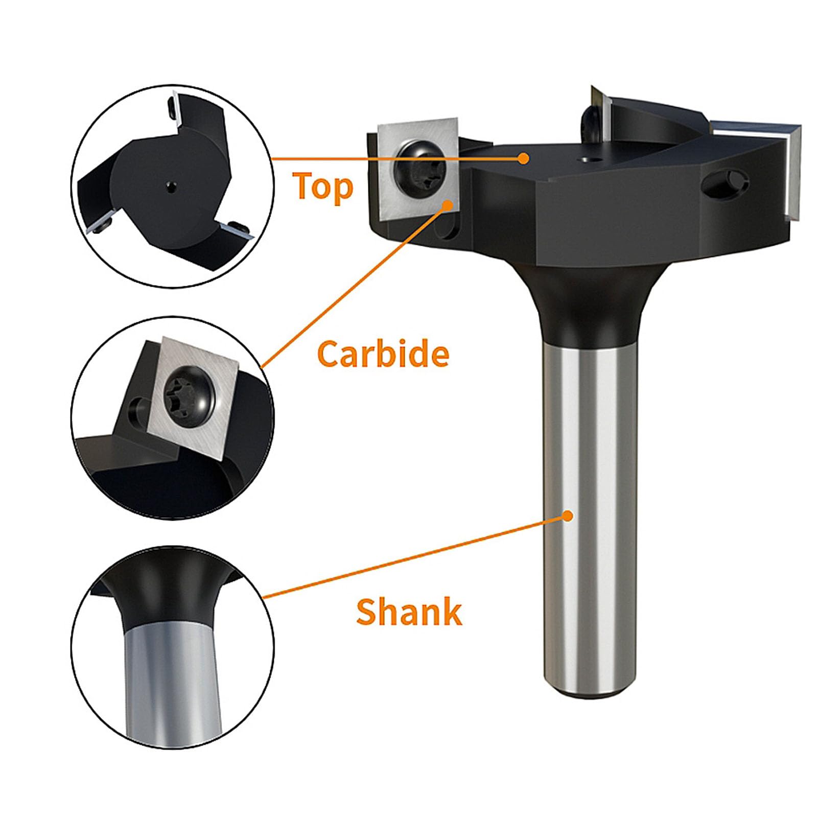 Punta per fresa per superfici Spoilboard con gambo da 8 mm e diametro di taglio di 1 1/4 pollici - Utensile a forma di T stile inserto a 3 scanalature - Inserti in acciaio ad alto